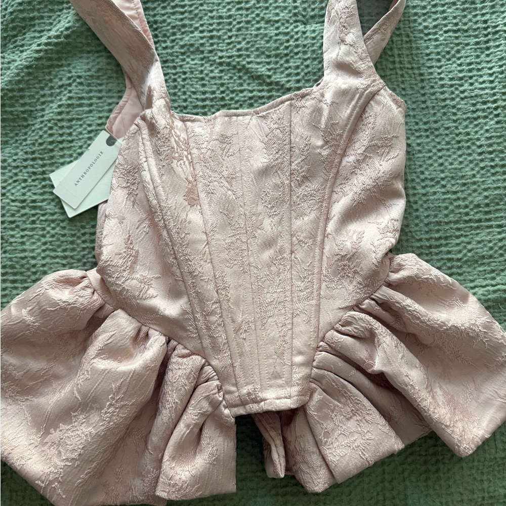 Anthropologie Blush Pink Brocade Peplum Camisole